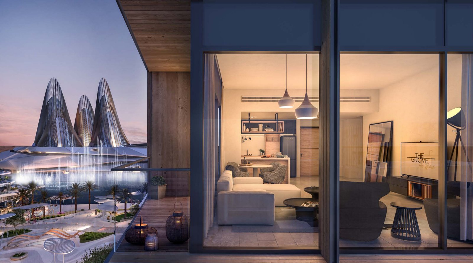 Rooftop swimming pool and leisure amenities at Grove Gallery Views Saadiyat Island Abu Dhabi highlighting upscale residential lifestyle.