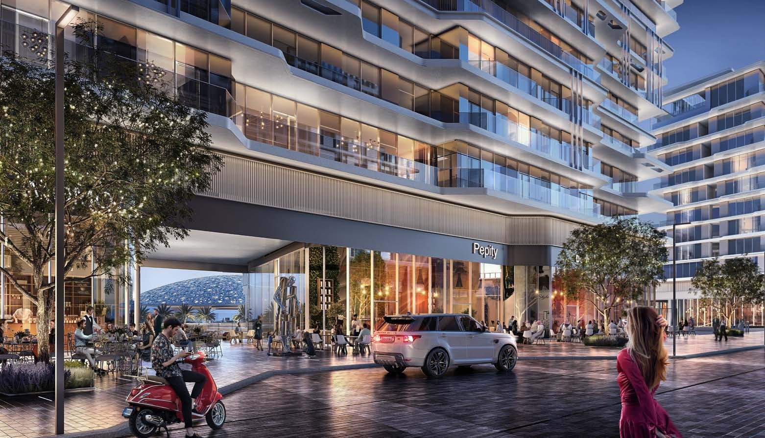 Luxury residential towers of Louvre Abu Dhabi Residences Saadiyat Island reflecting modern architecture and elegant living.
