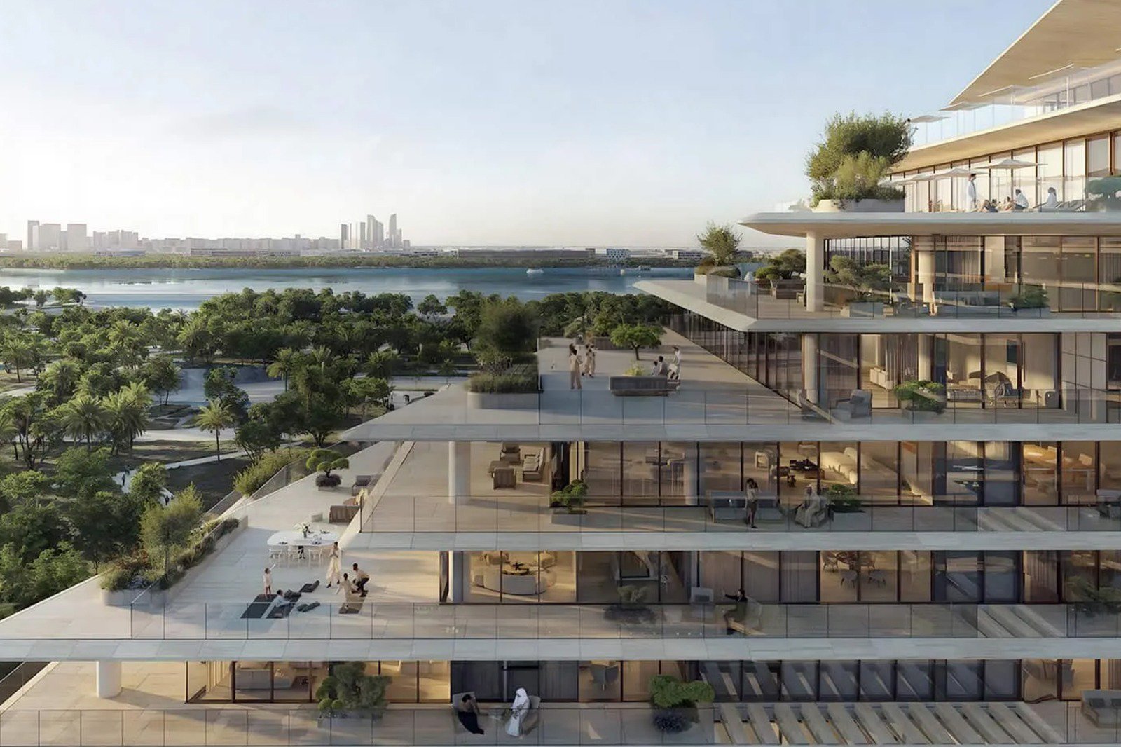 The Source Terraces exterior view showcasing terraced architecture and luxury residences on Saadiyat Island